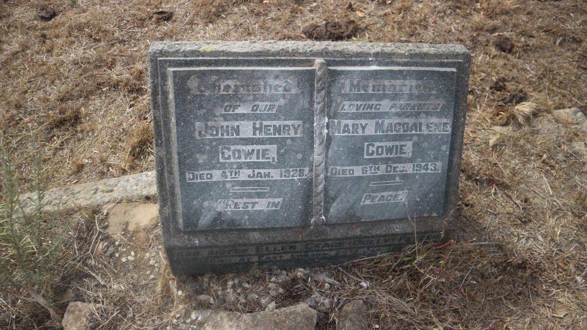 COWIE John Henry -1928 &amp; Mary Magdalene -1943 :: PETZER Ellen Grace nee COWIE