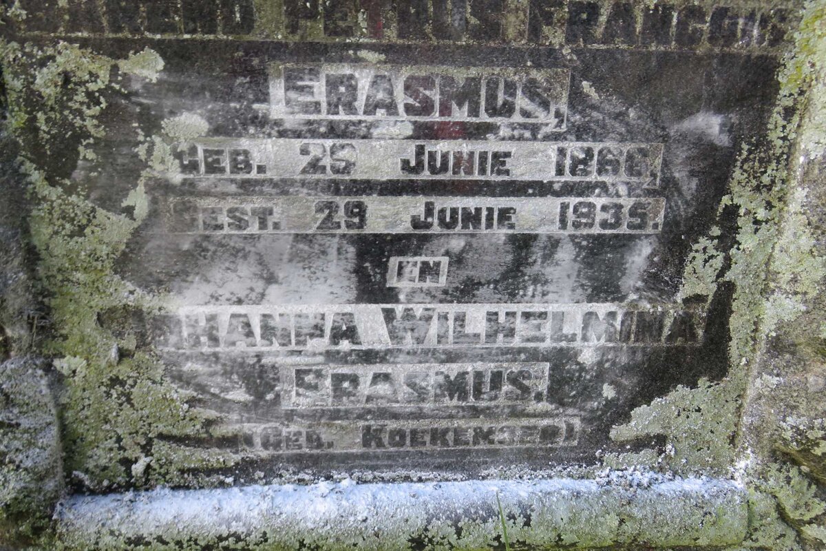 ERASMUS Barend Petrus Francois 1866-1935 &amp; Johanna Wilhelmina KOEKEMOER