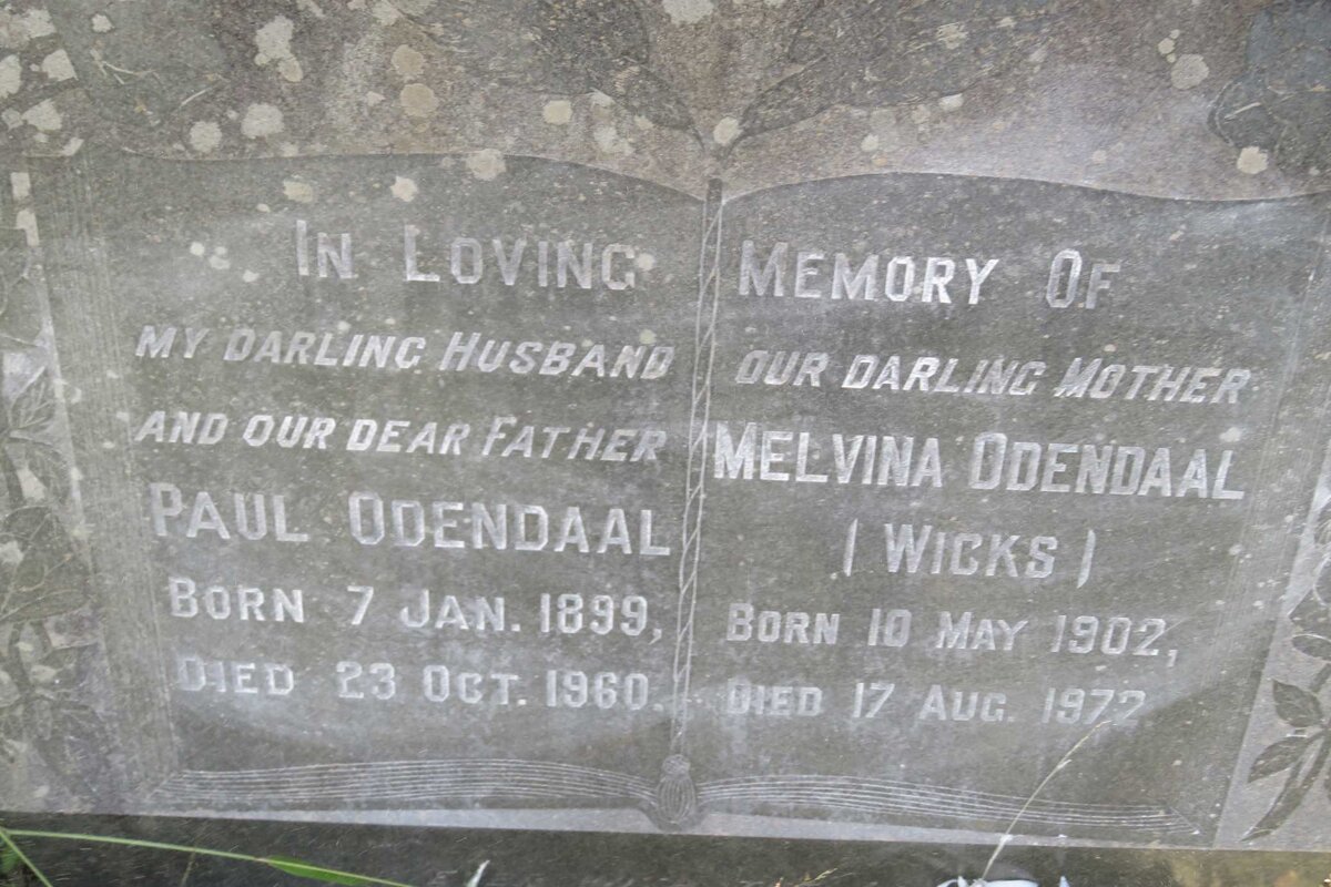 ODENDAAL Paul 1899-1960 &amp; Melvina WICKS 1902-1972