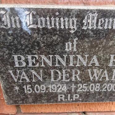 WALT Bennina E., van der 1924-2008