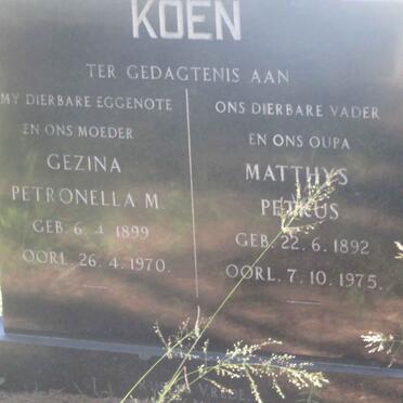 KOEN Matthys Petrus 1892-1975 &amp; Gezina Petronella M. 1899-1970
