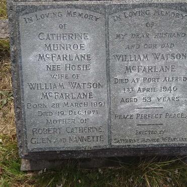 McFARLANE William Watson -1940 &amp; Catherine Munroe HOSIE 1891-1971