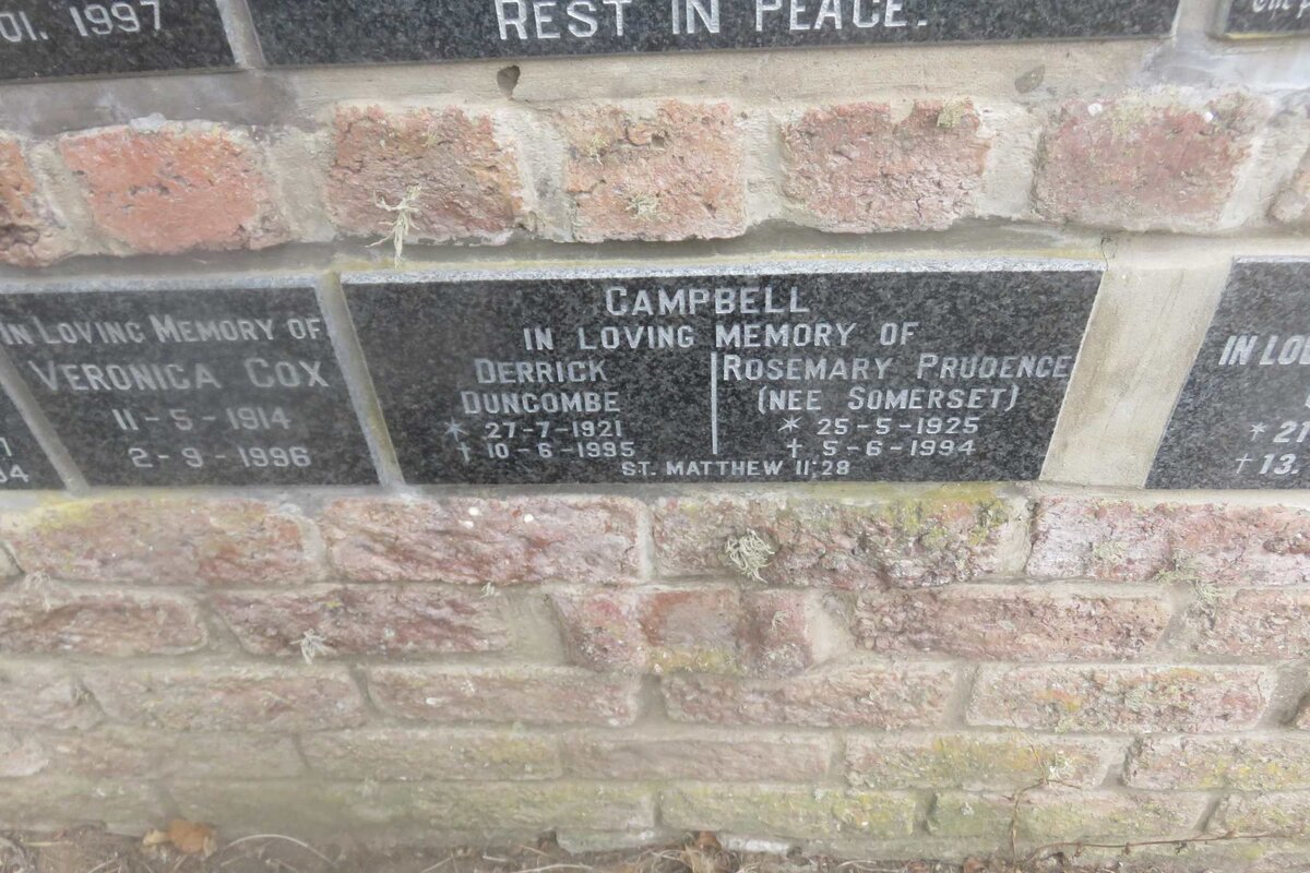 CAMPBELL Derrick Duncombe 1921-1995 &amp; Rosemary Prudence SOMERSET 1925-1994