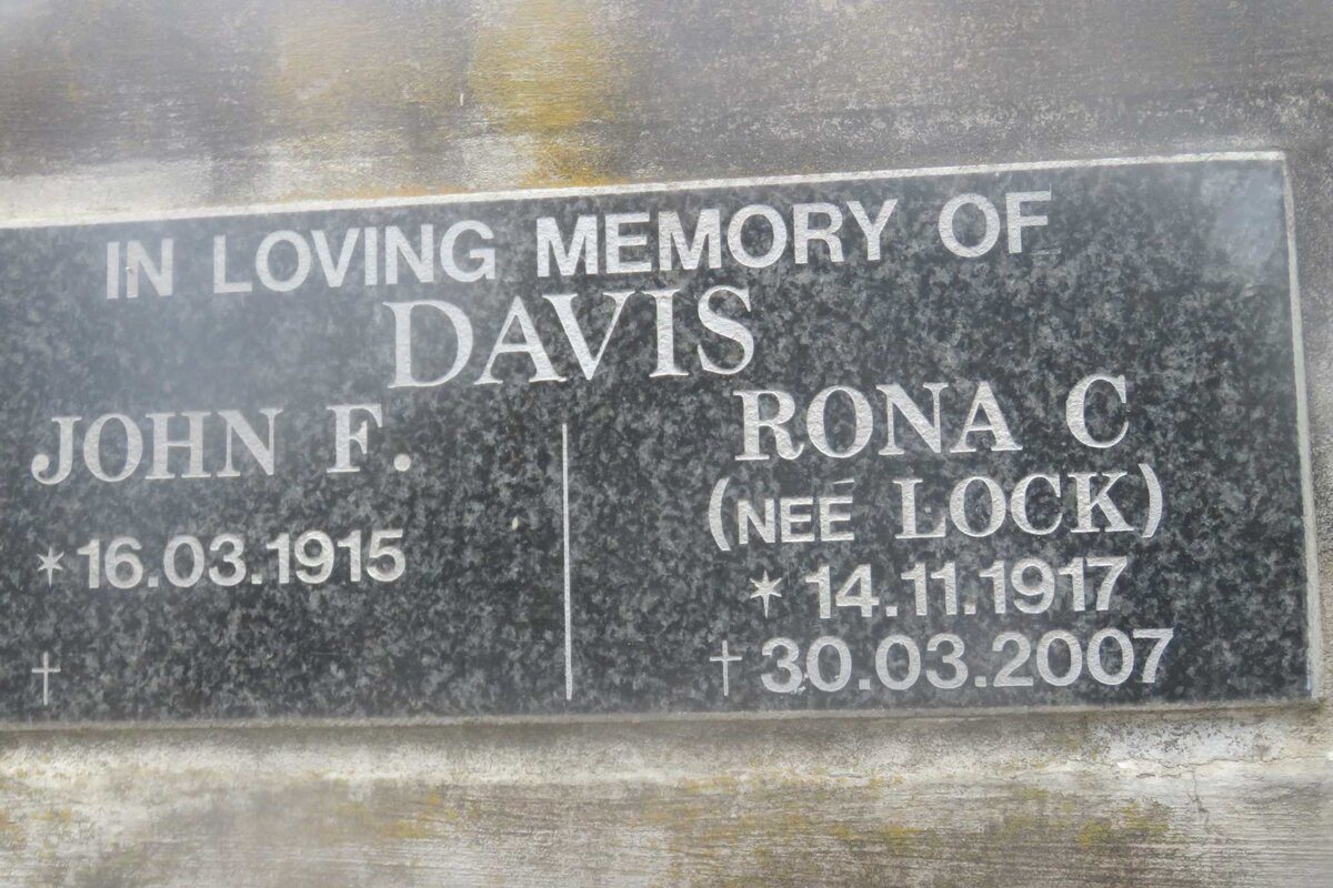DAVIS John F. 1915- &amp; Rona C. LOCK 1917-2007