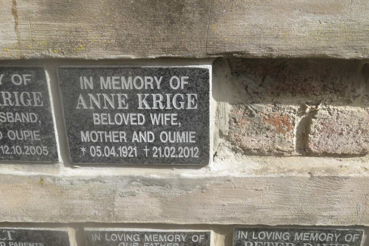 KRIGE Anne 1921-2012