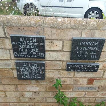 ALLEN Reginald Clifford 1918-1995 &amp; Sylvia Clara 1920-1998 :: LOVEMORE Hannah 1901-1996