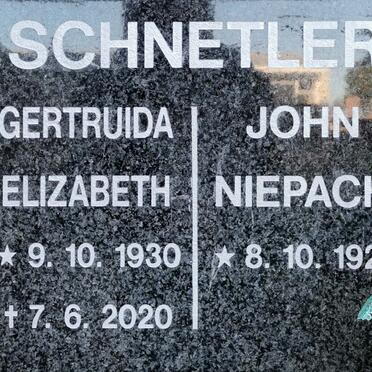 SCHNETLER John Niepach 1927- &amp; Gertruida Elizabeth 1930-2020