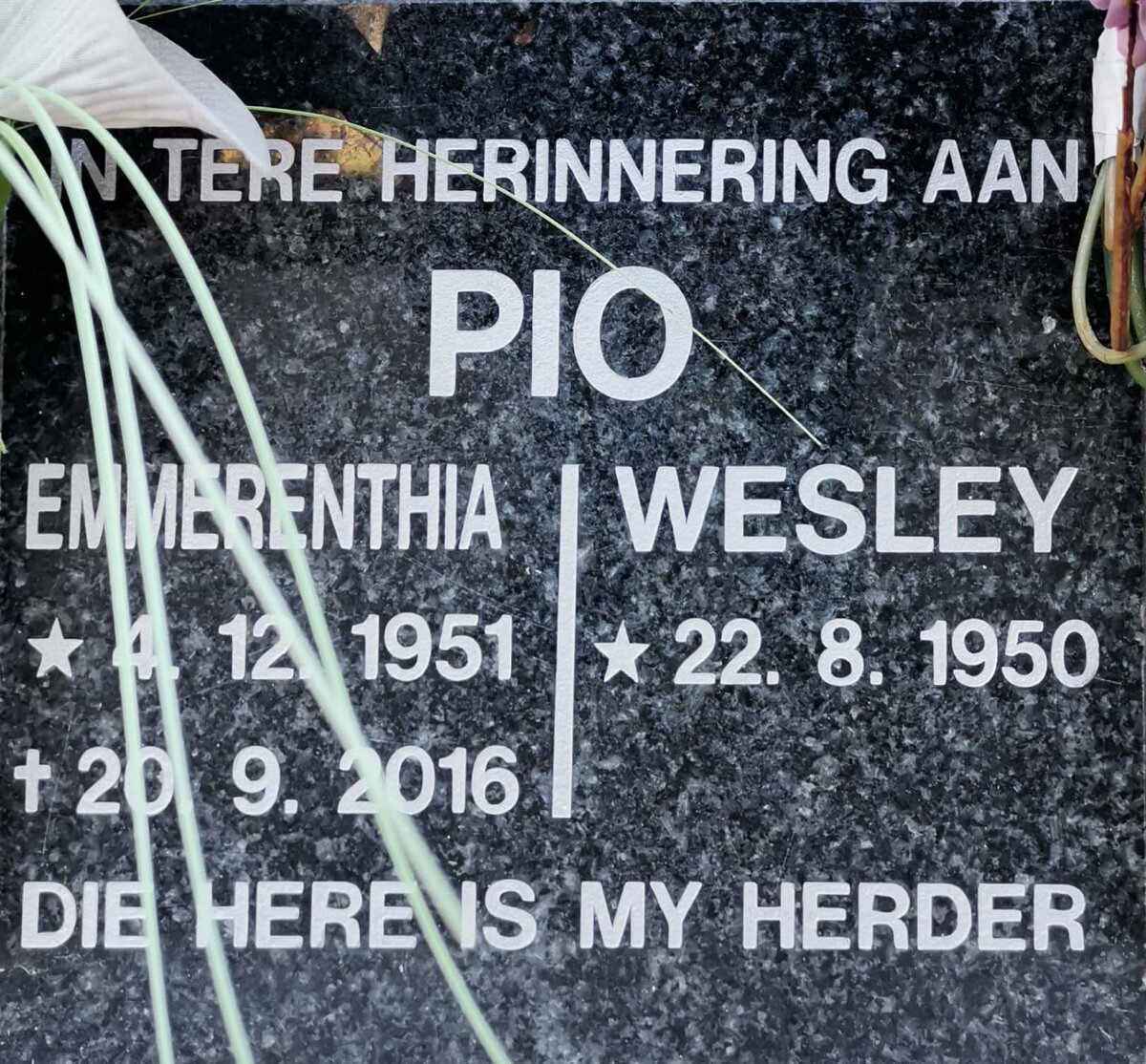 PIO Wesley 1950- &amp; Emmerenthia 1951-2016