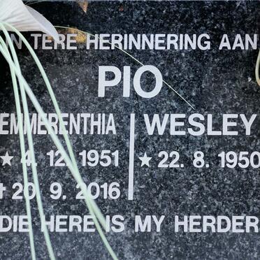PIO Wesley 1950- &amp; Emmerenthia 1951-2016