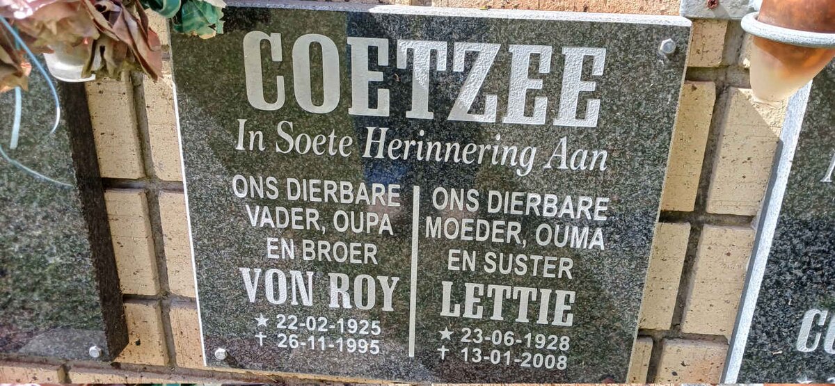 COETZEE Von Roy 1925-1995 &amp; Lettie 1928-2008