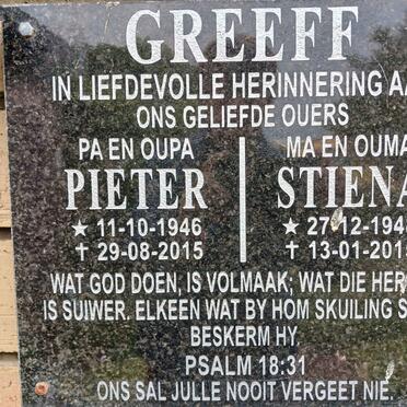 GREEFF Pieter 1946-2015 &amp; Stiena 1948-2015