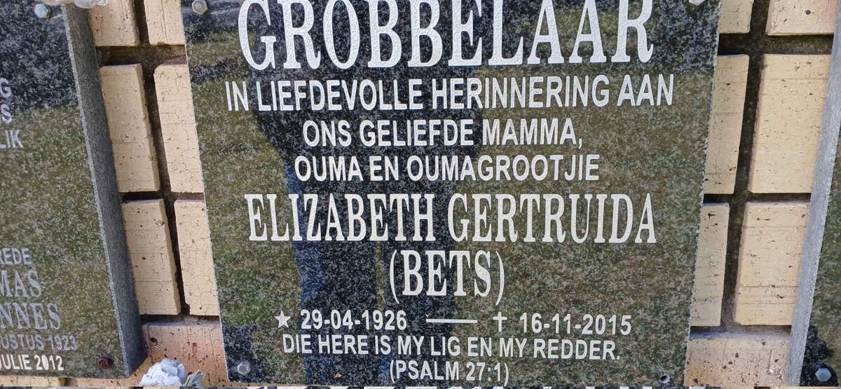 GROBBELAAR Elizabeth Gertruida 1926-2015