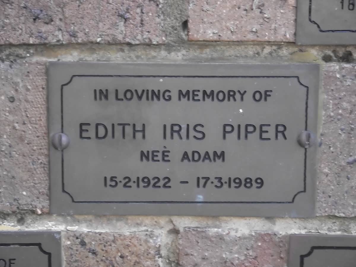 PIPER Edith Iris nee ADAM 1922-1989