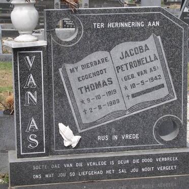 AS Thomas, van 1919-1989 &amp; Jacoba Petronella VAN AS 1942-