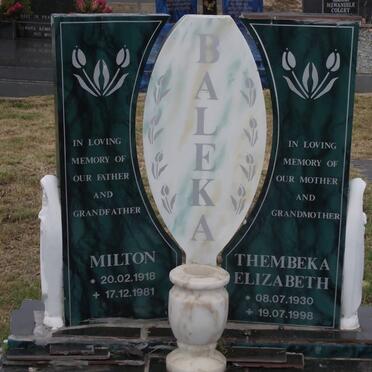BALEKA Milton 1918-1981 &amp; Thembeka Elizabeth 1930-1998