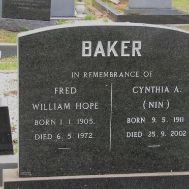 BAKER Fred William Hope 1905-1972 &amp; Cynthia A. 1911-2002