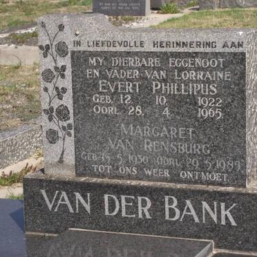 BANK Evert Phillipus, van der 1922-1965 :: RENSBURG Margaret, van formerly VAN DER BANK 1930-1985