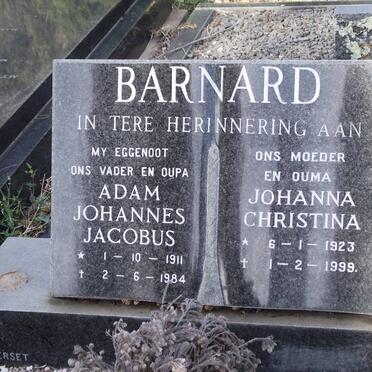 BARNARD Adam Johannes Jacobus 1911-1984 &amp; Johanna Christina 1923-1999