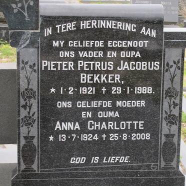 BEKKER Pieter Petrus Jacobus 1921-1988 &amp; Anna Charlotte 1924-2008