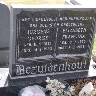 BEZUIDENHOUT Jurgens George 1921-1983 &amp; Elizabeth Francina 1925-2003