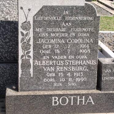 BOTHA Albertus Stephanus Van Rensburg 1913-1990 &amp; Jacomina Corolina 1914-1965