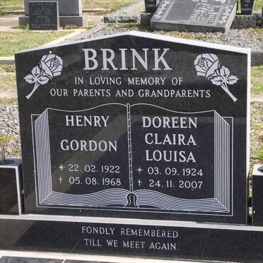 BRINK Henry Gordon 1922-1968 &amp; Doreen Claira Louisa 1924-2007
