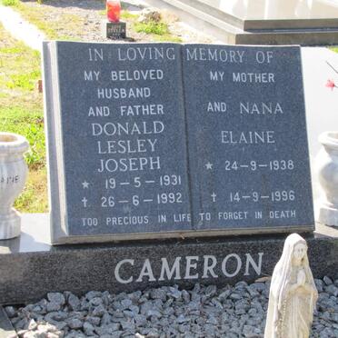 CAMERON Donald Lesley Joseph 1931-1992 &amp; Elaine 1938-1996