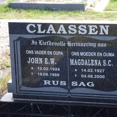 CLAASSEN John E.W. 1924-1988 &amp; Magdalena S.C. 1927-2000