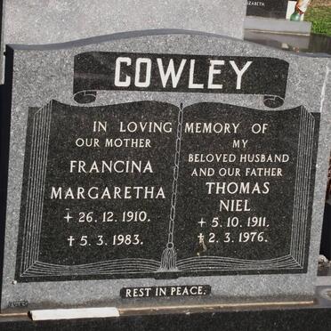 COWLEY Thomas Niel 1911-1976 &amp; Francina Margaretha 1910-1983