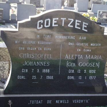 COETZEE Christoffel Johannes 1888-1968 &amp; Aletta Maria GOOSEN 1896-1977