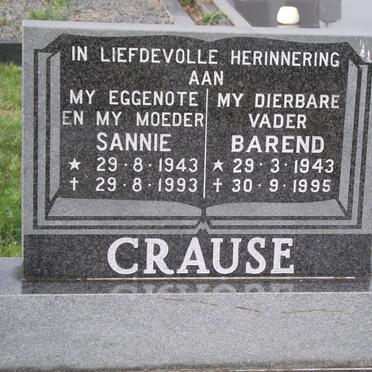CRAUSE Barend 1943-1995 &amp; Sannie 1943-1993