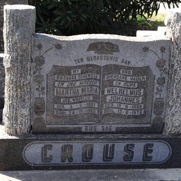 CROUSE Welhelmus Johannes 1888-1970 &amp; Martha Maria WHEELER 1881-1963