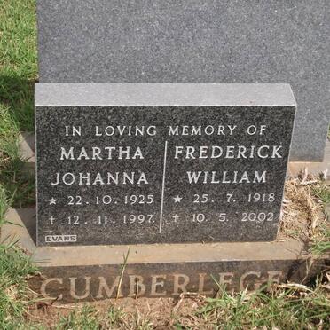 CUMBERLEGE Frederick William 1918-2002 &amp; Martha Johanna 1925-1997
