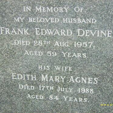 DEVINE Frank Edward -1957, Edith Mary Agnes -1988