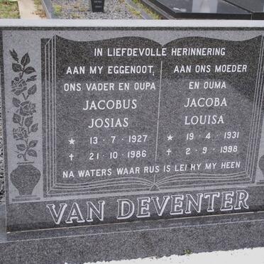 DEVENTER Jacobus Josias, van 1927-1986 &amp; Jacoba Louisa 1931-1998