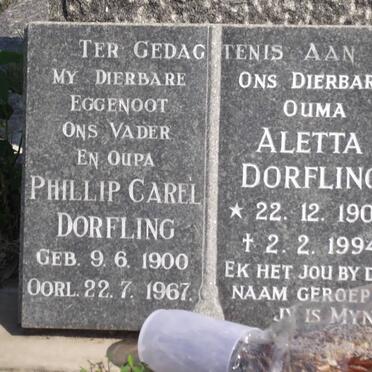 DORFLING Phillip Carel 1900-1967 &amp; Aletta 1904-1994