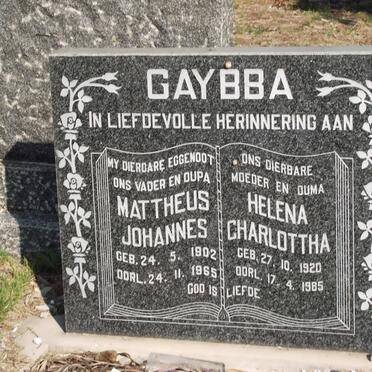 GAYBBA Matheus Johannes 1902-1965 &amp; Helena Charlottha 1920-1985