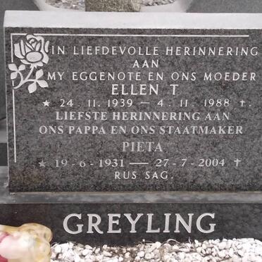 GREYLING Pieta 1931-2004 &amp; Ellen T. 1939-1988
