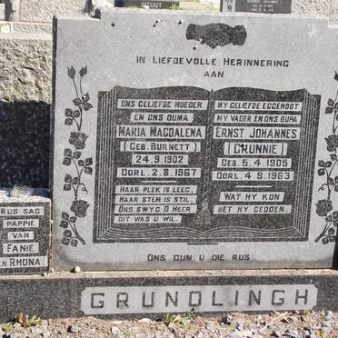 GRUNDLING Maria Magdalena BURNETT 1902-1967 &amp; Ernst Johannes 1905-1963