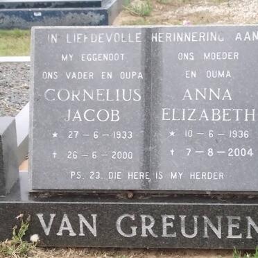 GREUNEN Cornelius Jacob, van 1933-2000 &amp; Anna Elizabeth 1936-2004