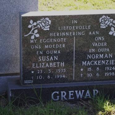 GREWAR Norman Mackenzie 1924-1998 &amp; Susan Elizabeth 1935-1994