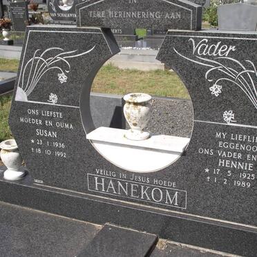 HANEKOM Hennie 1925-1989 &amp; Susan 1936-1992