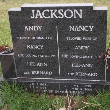 JACKSON Andy 1938-1994 &amp; Nancy 1939-2006