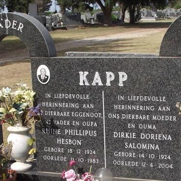 KAPP Rhine Phillipus Hesbon 1924-1983 &amp; Dirkie Doriena Salomina 1924-2004