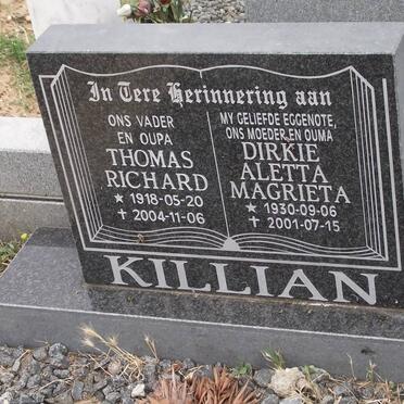 KILLIAN Thomas Richard 1918-2004 &amp; Dirkie Aletta Magrieta 1930-2001