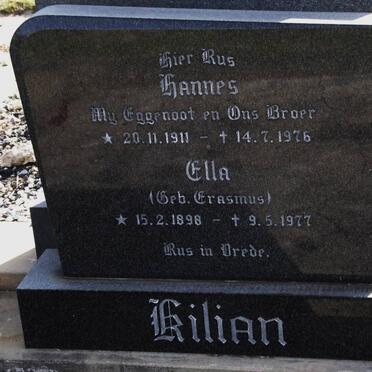 KILIAN Hannes 1911-1976 &amp; Ella ERASMUS 1898-1977
