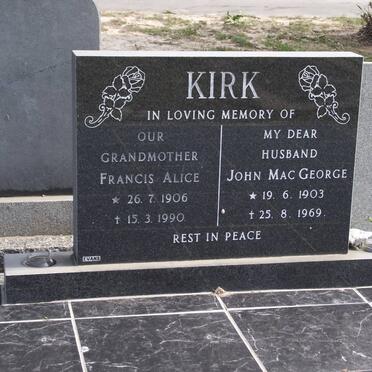 KIRK John Mac George 1903-1969 &amp; Francis Alice 1906-1990