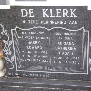 KLERK Harry Edward, de 1925-1994 &amp; Adriana Catherina 1927-2010