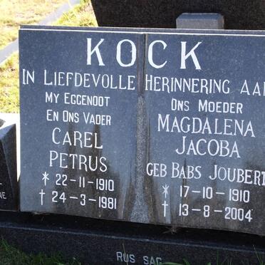 KOCK Carel Petrus 1910-1981 &amp; Magdalena Jacoba JOUBERT 1910-2004