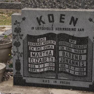 KOEN Martha Elizabeth 1910-1988 &amp; Barend Johannes 1919-1962